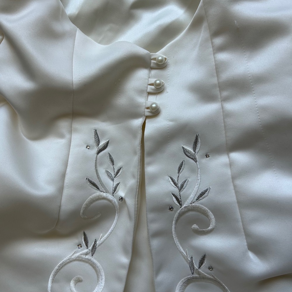 Vintage Jessica McClintock Wedding Gown Satin White Floral Embroidered Gemstone - Picture 5 of 16